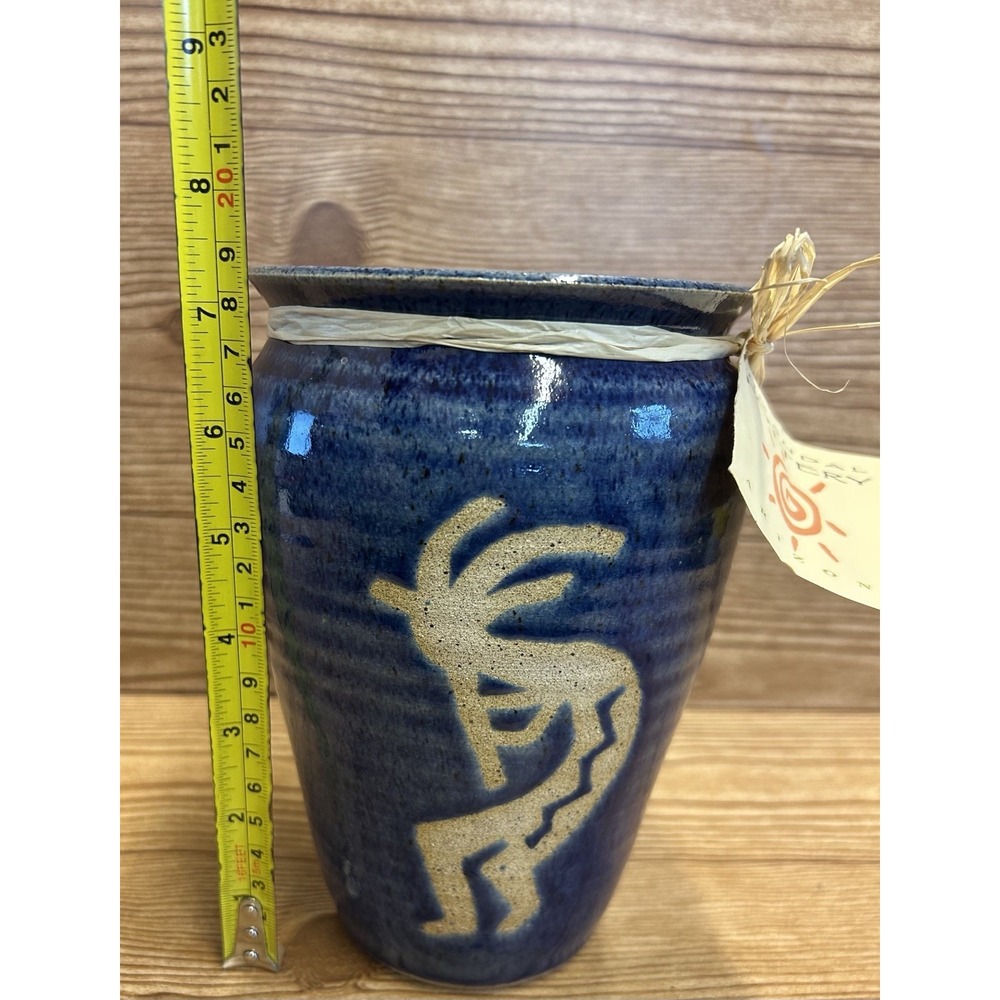 Jim Sudal Signed Kokopelli Man 7"‎ Blue Glaze Vase Southwestern - Picture 8 of 9